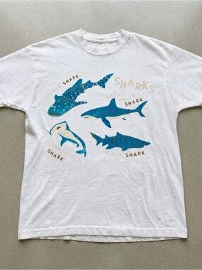 Sharks Species Graphic Print White Cotton Gildan T-Shirt